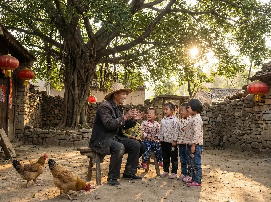 老人在大榕树下给孩子们讲故事 - 终极监狱 乡村记忆